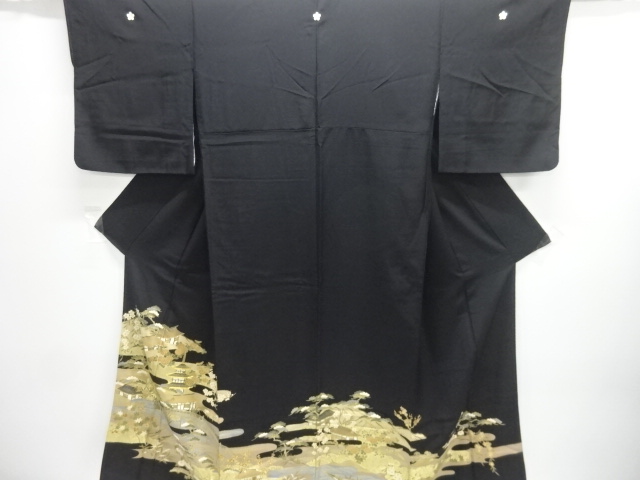 JAPANESE KIMONO / GOLD-EMBELLISHED TEMPLE / PAGODA LANDSCAPE PATTERN E
